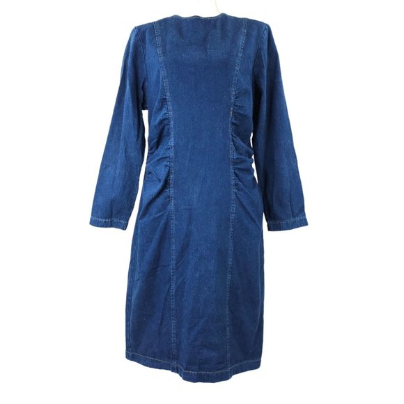 Vintage Denim Dress Modest READ SIZE 13/14 Long Sleeve Y2K 80s 90s Dark Wash - Picture 1 of 16